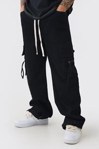 Boohoo Baggy Cargo Broek Met Elastische Taille En Touwtjes, Black