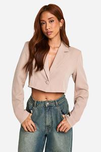 Boohoo Korte Basic Geweven Blazer Met Enkele Knopen, Taupe