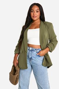 Boohoo Plus Blazer Met Geplooide Mouwen En Reverskraag, Khaki