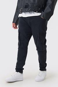 Boohoo Plus Stretch Skinny Fit Cargo Jeans, Washed Black