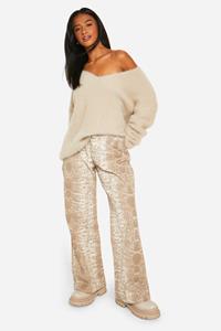Boohoo Petite Gebleekte Slangenprint Jeans Met Rechte Pijpen, Animal