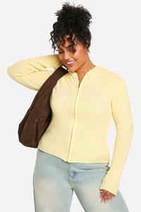 Boohoo Plus Gebreid Geribbeld Tank Met Capuchon, Lemon