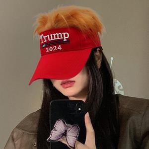 Dengjunhu Trump 2024 hoed met haar Keep America Great Again Pruikhoed Geborduurde Trump Letter Amerikaanse vlaghoed Verstelbare honkbalhoed rood