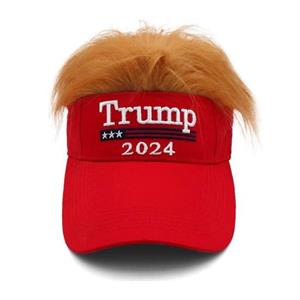 Mieshangle Trump 2024 hoed met haar Keep America Great Again Pruikhoed Geborduurde Trump Letter Amerikaanse vlaghoed Verstelbare honkbalhoed rood