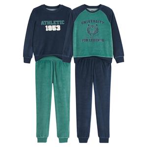 LA REDOUTE COLLECTIONS Set van 2 pyjama's in fluweel, campus spirit motief