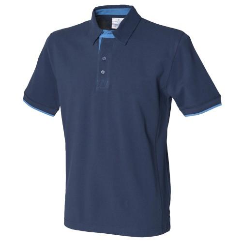 Front Row heren contrast piqué poloshirt L aquamarijn