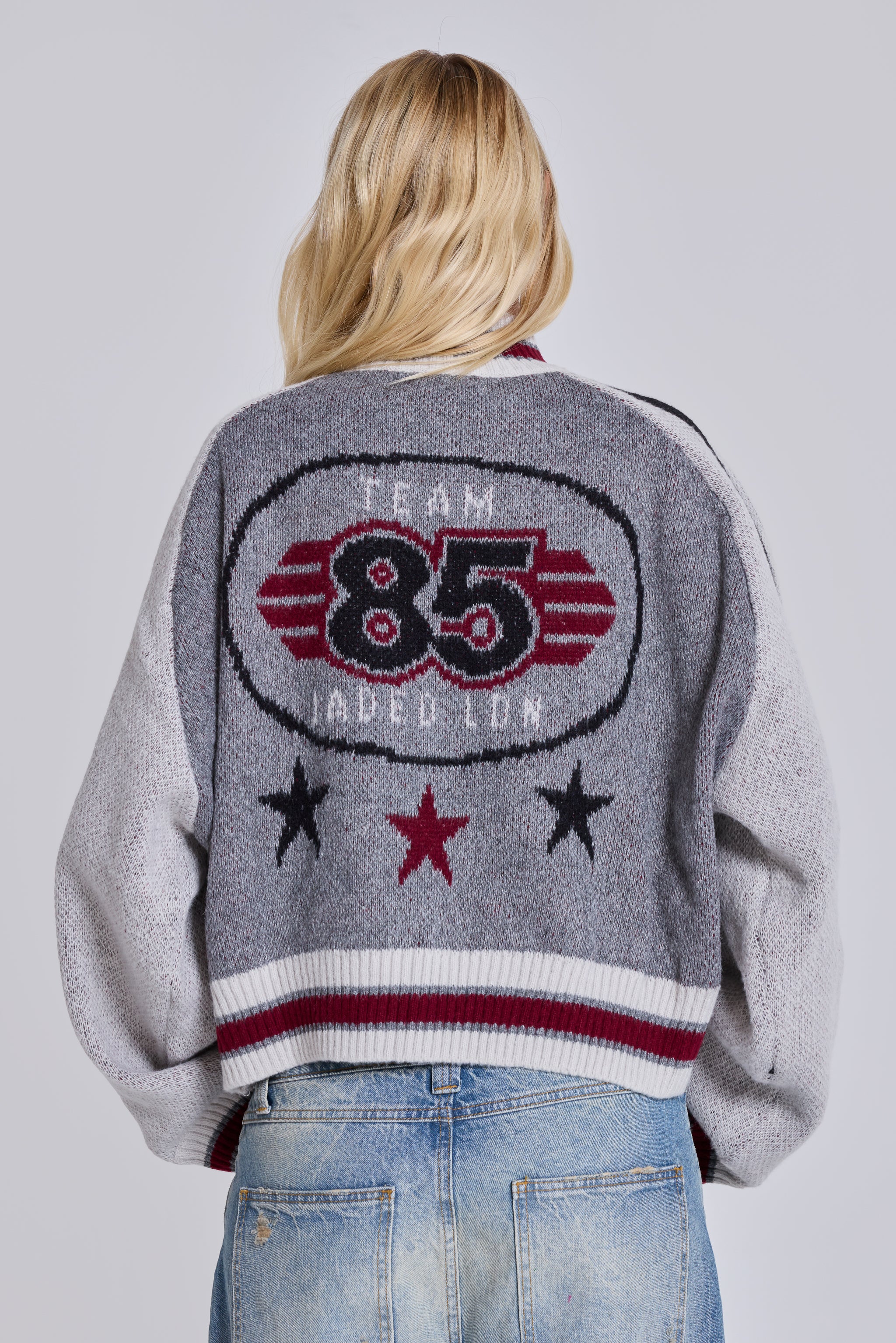 Jaded London Grey Team 85 Knitted Bomber Jacket