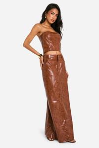Boohoo Nepleren Krokodillen Maxi Rok, Brown