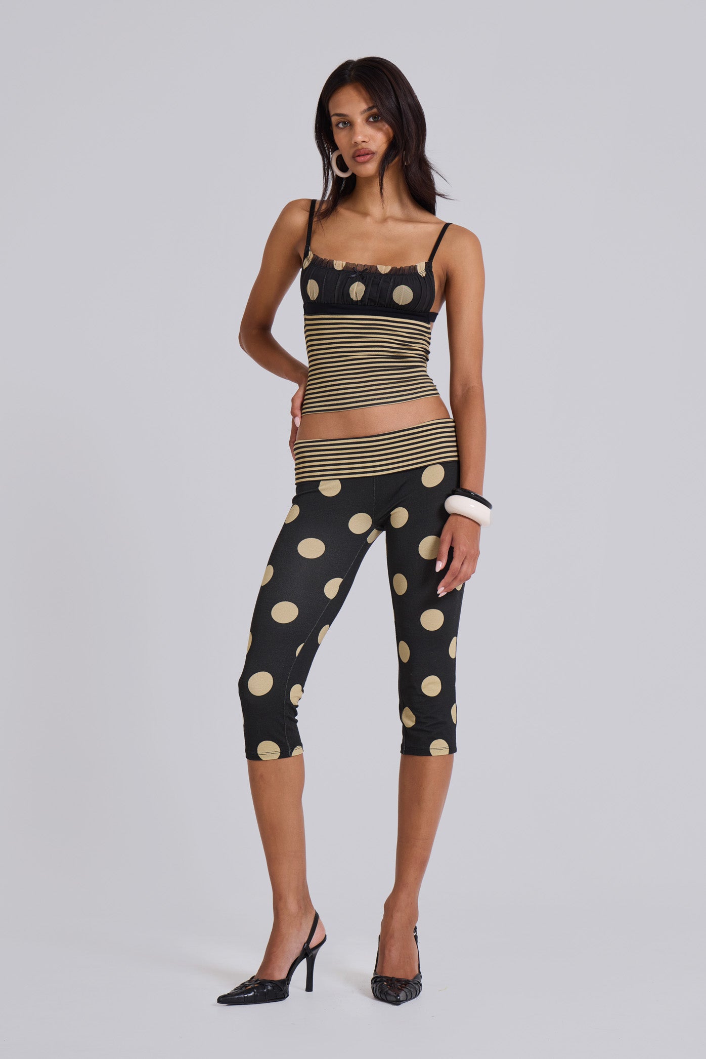 Jaded London Lola Foldover Capris in Polkadot Stripe