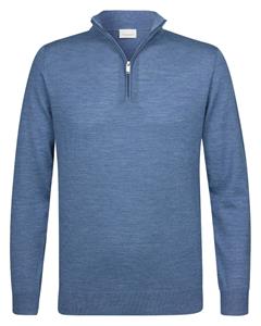 Profuomo Half Zip Pullover Merinowol Melange Blauw