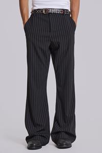 Jaded Man Black Pinstripe Stacked Bootcut Suit Pants