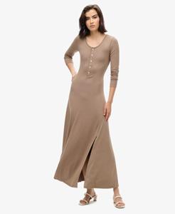 Superdry Vrouwen Midi-jurk met Halve Knoopsluiting Bruin