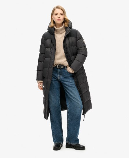 Superdry Vrouwen Lange Ripstop Pufferjas Zwart