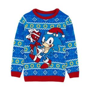 Sonic The Hedgehog kinder/kids gebreide kersttrui 5-6 Years hemelsblauwe kleur