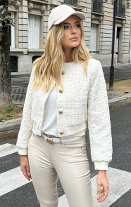 The Musthaves Short Tweed Bomber Ecru
