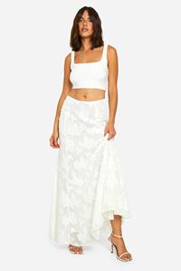 Boohoo Oversized Bias Maxi Rok Met Burnout Bloemen, White