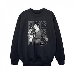 Elvis Boys Sweatshirt met drievoudig logo en portret 12-13 zwart