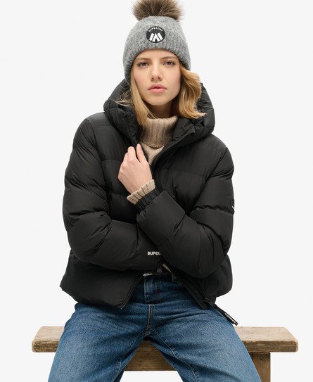 Superdry Vrouwen Sports Pufferjas met Capuchon Zwart