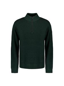 Sweater No Excess Half Zip Trui Structuur Melange Donkergroen
