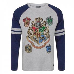 Harry Potter Mens Hogwarts Raglan Top XL Vloot/grijs