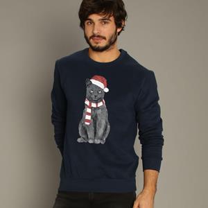 Le Roi du Tshirt Sweat Homme - XMAS CAT XS marineblauwe kleur