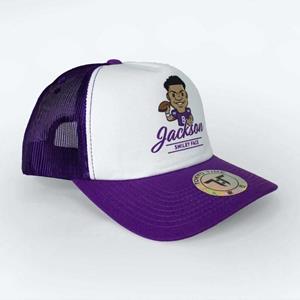Pertemba FR - Apparel Tokyo Time Unisex Lamar Jackson NFLPA Mesh Back Trucker Cap voor volwassenen One Size wit/paars