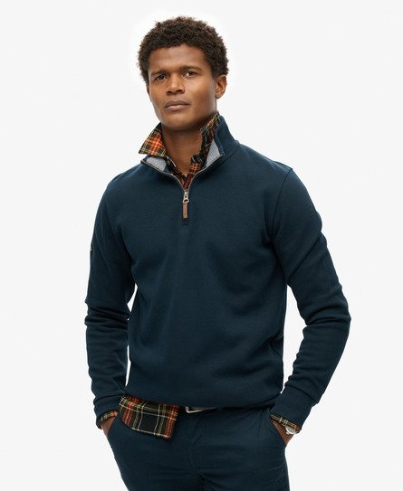 Superdry Mannen Core Piqué Sweatshirt met Halve Rits Blauw