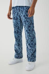 Boohoo Baggy Abstracte Jeans Met Omgeslagen Pijpen, Blue