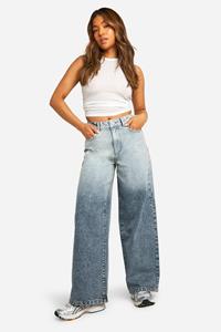 Boohoo Petite Basic High Waist Super Wide Leg Jeans, Grey Blue