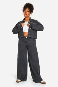 Boohoo Plus Versleten Wide Leg Jeans, Grey