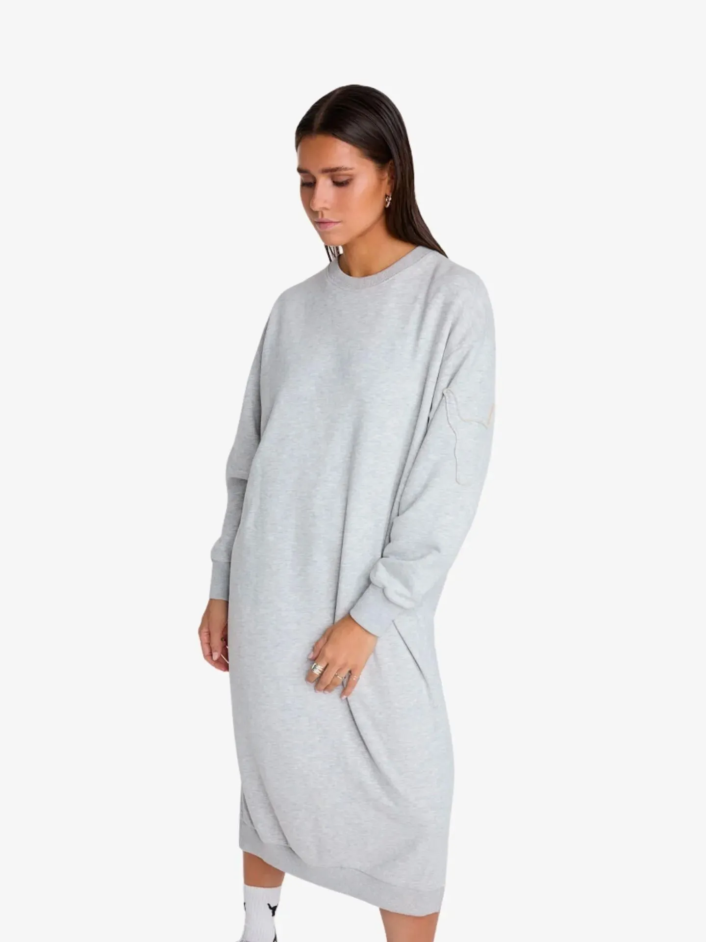 Alix The Label Dames jurk midi sweat dress light grey melange