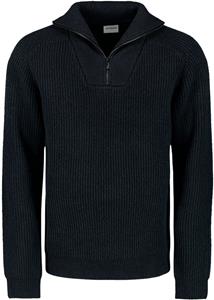 Sweater No Excess Half Zip Trui Two Coloured Melange Zwart