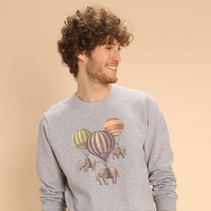 Le Roi du Tshirt Herensweater - VLUCHT VAN OLIFANTEN XS heide grijze kleur