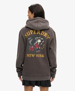 Superdry Vrouwen Oversized Tattoo Hoodie met Print op de Achterkant Zwart
