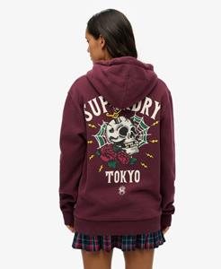 Superdry Vrouwen Oversized Tattoo Hoodie met Print op de Achterkant Paars