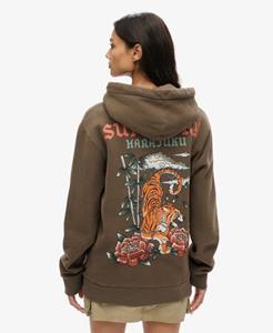 Superdry Vrouwen Oversized Tattoo Hoodie met Print op de rug Khaki