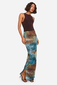 Boohoo Tall Abstracte Mesh Maxi Rok, Blue
