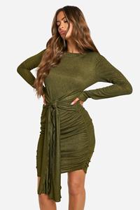 Boohoo Gedrapeerde Mini Jurk Met Textuur, Khaki