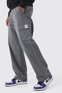 Boohoo Baggy Cargo Broek Met Tailleband En Geweven Label, Charcoal