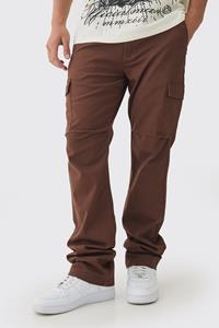 Boohoo Stacked Keperstof Slim Fit Flared Cargo Broek Met Tailleband, Chocolate