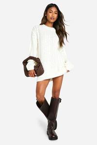 Boohoo Geborstelde Gebreide Baggy Mini Jurk, Cream