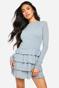 Boohoo Mini Jurk Met Ruches En Laagjes, Grey