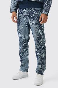 Boohoo Onbewerkte Baggy Bloemen Jacquard Jeans, Mid Blue
