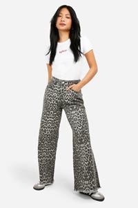 Boohoo Petite Luipaardprint Jeans Met Rechte Pijpen, Leopard