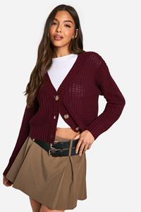 Boohoo Korte Cardigan Met Knopen, Plum