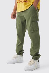 Boohoo Geweven Slim Fit Cargo Broek Met Elastische Taille En Label, Khaki