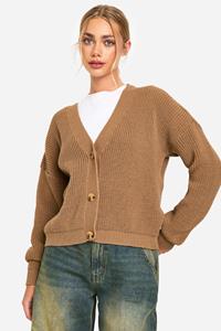 Boohoo Korte Dikke Gebreide Cardigan, Camel