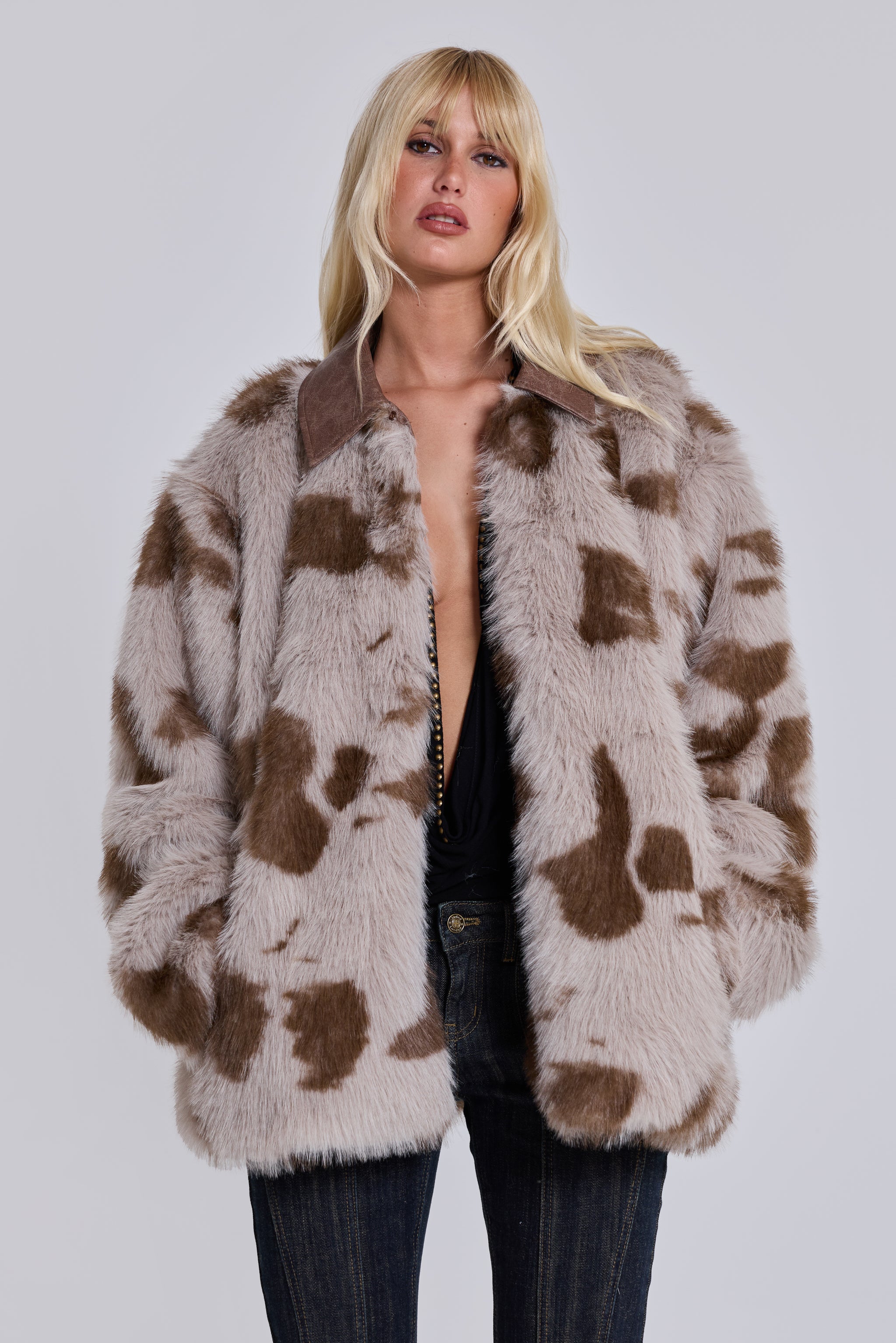 Jaded London Lorax Cow Faux Fur Jacket