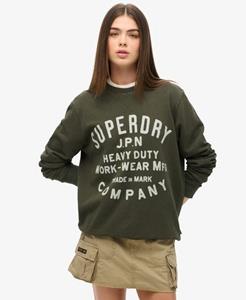 Superdry Vrouwen Oversized Machined Goods Workwear Sweatshirt met Ronde Hals Groen