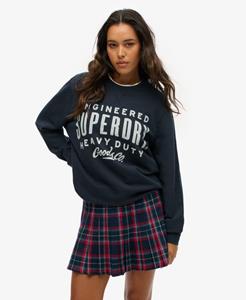 Superdry Vrouwen Oversized Machined Goods Workwear Sweatshirt met Ronde Hals Blauw